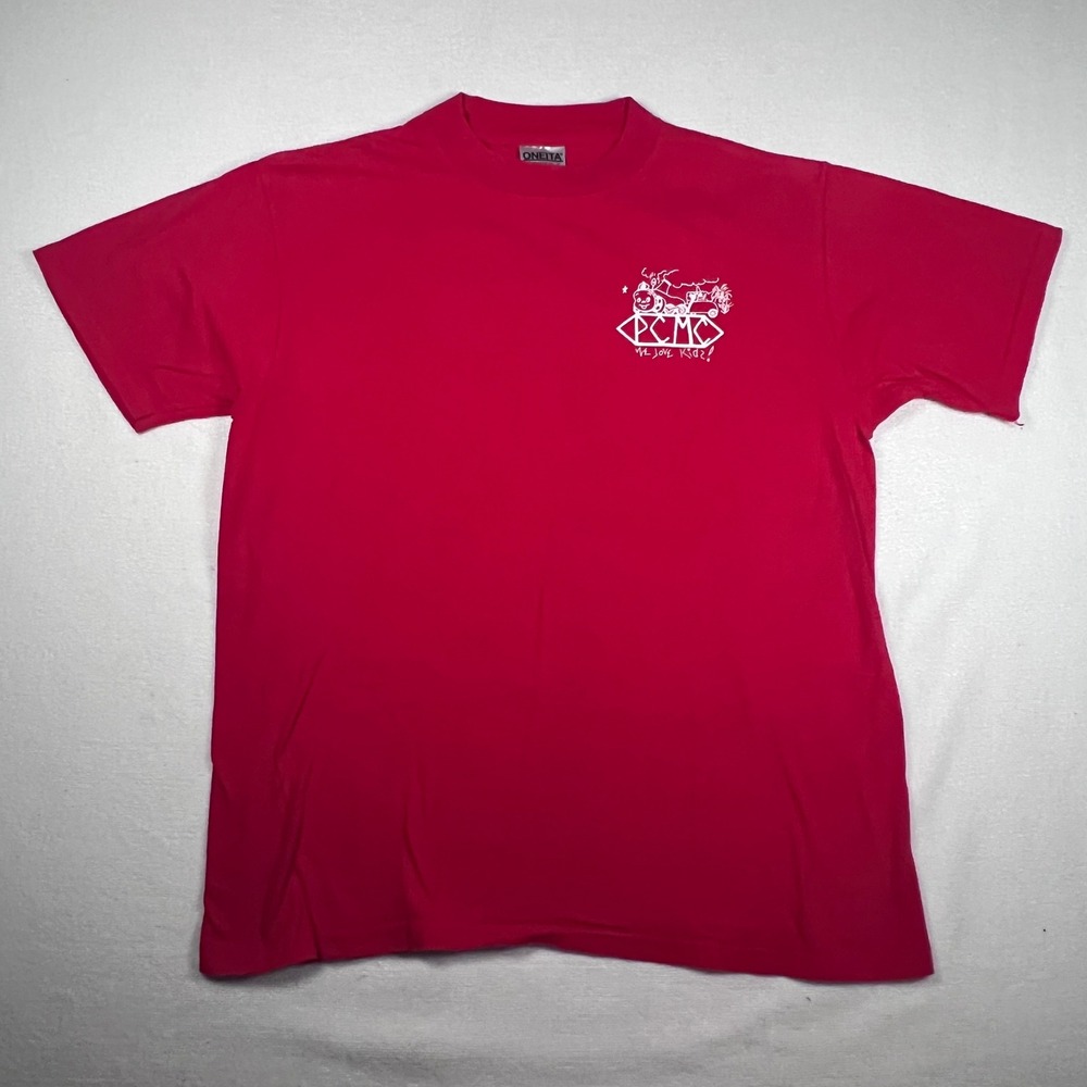 Oneita Power-T Vintage Single Stitch Graphic T-Shirt We Love Kids! Red Cotton LG